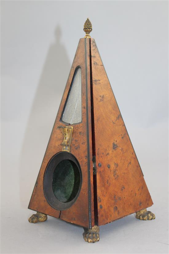 Louis Albert Desoutter. An unusual burr elm and ebony metronome, 9.5in.